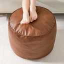 HIGOGOGO Round Stuffed Pouf Ottoman, Pu Leather Poufs with Foam Chunk Filling, Furry and Fluffy Pouf Foot Stool Storage Ottoman, 20 X 15 Floor Poufs Foot Rest for Living Room, Brown