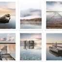 Color Play Lake Scene Wall Art Pictures Boat Pier Artwork Mountain Forest Prints Nature Landscape Photograph for Living Room Wall Decor Unframed 8x10 Inches Set of 6 (Lake Theme 01)