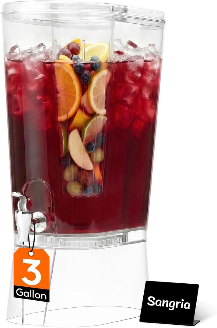Lifewit 3 Gallon Drink Dispenser for Parties, Large Plastic Beverage Container for Juice/Tea/Soda with Stand & Ice Core, Clear Lemonade Dispenser with Spigot, BPA Free Water Pitcher for Hosting