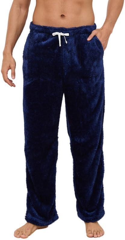 Vulcanodon Mens Plush Warm Pajama Pants, Fluffy Soft Fleece Sleep Pant with Pockets Lounge Pj Bottoms for Men XL