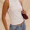 MakeMeChic Women's Summer Mesh Top Textured Sleeveless Going Out Tank Tops (White)