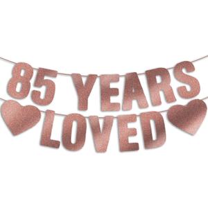2 x Pre-Strung 85th Birthday Banner - Rose Gold Glitter, Happy 85th Birthday Party Decorations for Women, Funny 85 year old Anniversary Decor Bday Sign Gifts