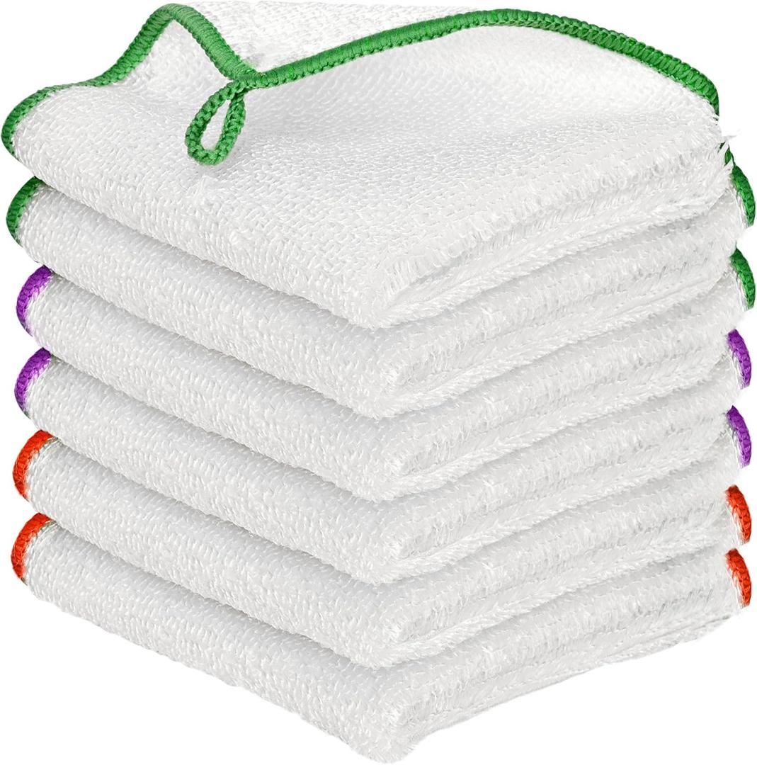 Dish Wash Cloths 10x10inch 6 Pack White Terry Dish Kitchen Towel Cleaning Rags Super Absorbent Fast Drying Soft Durable