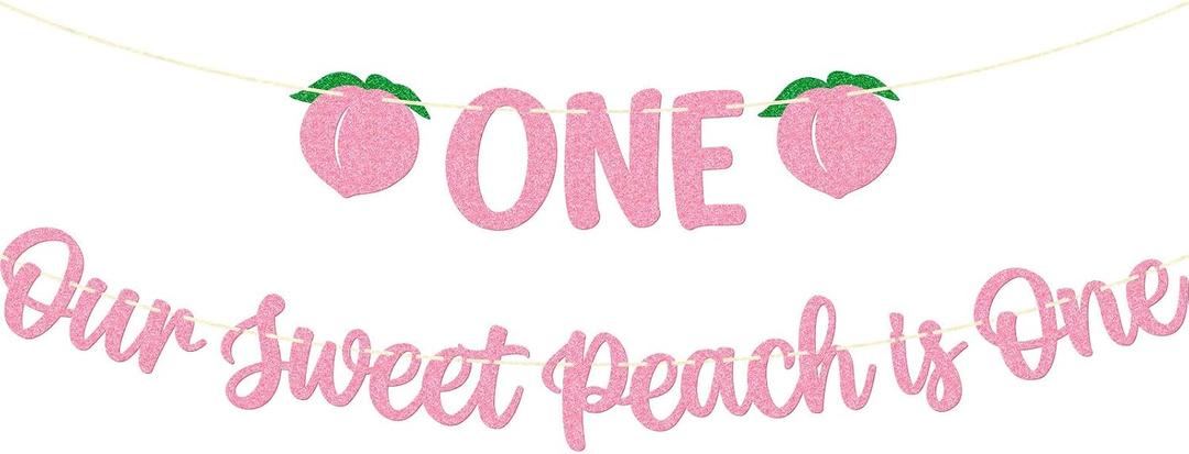 Peach 1st Birthday Decorations for Girls, Pink Glitter | One Our Sweet Peach is One Sign, Fruit Theme First Birthday Party Supplies, Sweet One Decor, NO-DIY