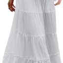 Zeagoo Women's Long Maxi Skirts Elastic Layered High Waist Boho Tiered A-Line Casual Midi Dress White, Large