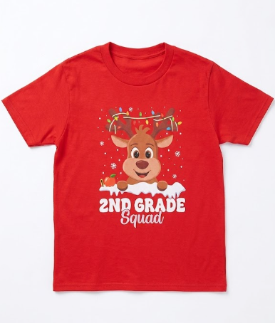 2nd Grade Teacher Christmas Second Grade Squad Reindeer Xmas T-Shirt for Men Women Kids M Youth