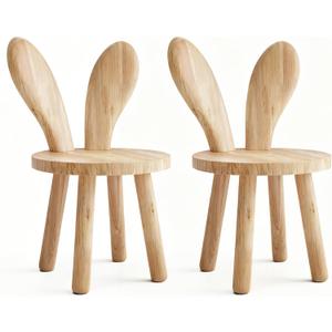Bunny Chair for Ages 1.5-4 - Small Toddler Wooden Chair with 9.25" Seat Height, Solid Wood Rabbit Stool for Nursery, Playroom & Low Tables, Mini Kids Furniture - 2 Pack