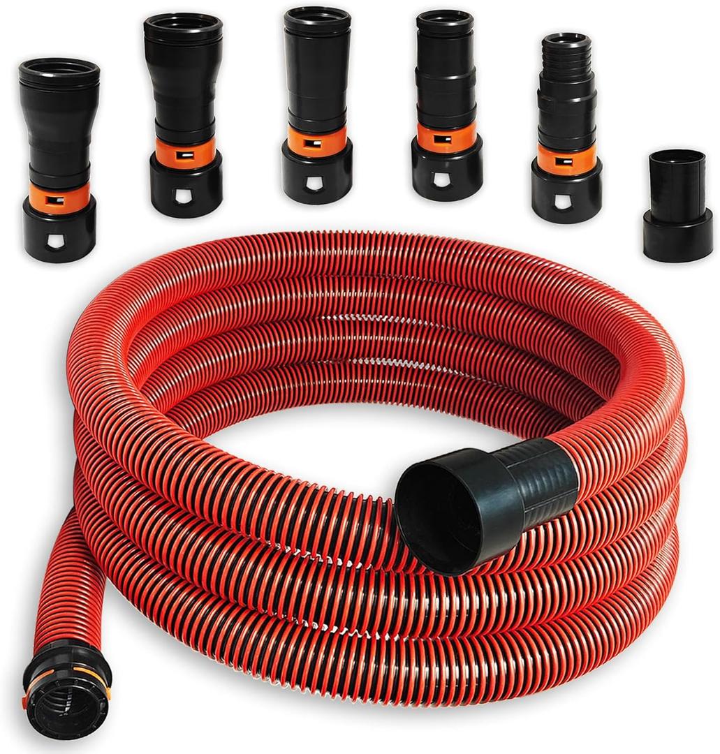 16FT Shop Vac Hose, Dust Collection Hose Kit for Home&Shop Vacuums System with 6 Adapters for Woodworking Power Tool & Sander, Compatible with festool/dewalt/bosch/ryobi/makita, etc Most Multi-Brands