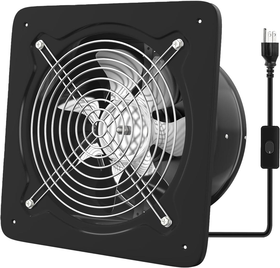 FanGoFast 8 inch Exhaust Fan, Kitchen Exhaust Fan for Wall, Potable Window Exhaust Fans, 576CFM Wall mounted Bathroom Fan with Check Valve for Kitchen, Workshop, Basement (Black)
