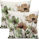 Spring Floral Pillow Covers 20x20 Inches Set of 2 Sage Green Brown Floral Throw Pillow Cover Outdoor Rustic Summer Flower Decor Pillowcase Farmhouse Decorative Cushion Cover for Home Sofa