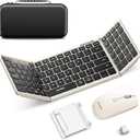 Foldable Keyboard and Mouse, Samsers Folding Bluetooth Keyboard Combo, 2.4G + BT5.0 x 2, Full-Size Portable Travel Keyboard & Rechargeable Wireless Mouse for Windows Android iOS Mac OS, Starlight
