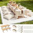 Novabright 20 Pcs Boho Picnic Set with Table Blanket Runner,Pillow Covers | Folding Wood Table, Oversized Fringed Blanket, Woven Runner, Ribbed Covers, Washable Cotton for Camping Wedding Outdoor