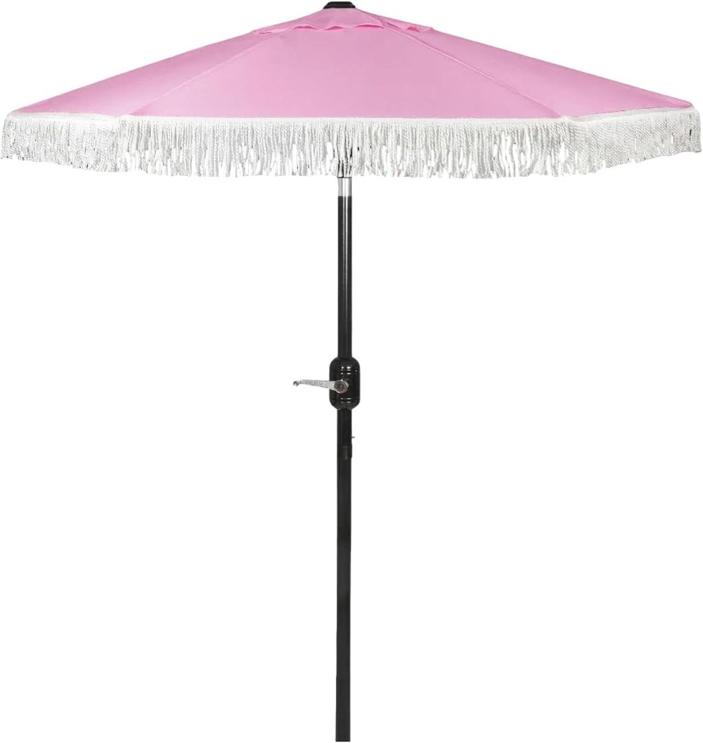 6 Ft Fringe Patio Umbrella - Outdoor Umbrella for Patio, Pool, Table, Garden, & Deck, Push Button Tilt Pole - Fashionable Vintage Tassels - White