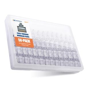 Cable Matters 50-Pack Cat 6 Pass Through RJ45 Connectors, 50 Gold Plated (Cat 6 Ends / Cat6 Connector /RJ45 Modular Plugs/Ethernet Plugs/Network Connector) for Solid or Stranded UTP Ethernet Cable
