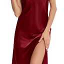 Vlazom Satin Nightgown Sexy Halter Lingerie Nightdress Spaghetti Strap Negligee Chemise Slip with Deep V Neck L