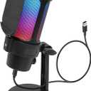 VCOM Gaming USB Microphone, Condenser Dynamic Mic for Podcasting, Streaming, with Quick Mute, Desktop Stand, Pop Filter, RGB Indicator, Shock Mount, Rotate gain Button, Compatible with PS4/5/PC
