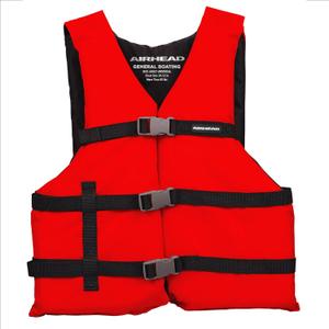 Airhead General Purpose Life Jacket for Adults & Kids - US Coast Guard Approved Life Vest for Men, Women, Youth, Child & Infant, Boating Safety PFD for Fishing & Swimming, Adult Standard, Red