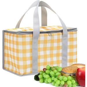 Insulated Picnic Bag Cooler Reusable, Beach Bag Cooler Bags with Zippered Top - Insulated Bag for Hot or Cold,Picnic Basket Collapsible, Picnic,Beach, Outdoor (13.8x7.9x7.9 in) (YELLOW)