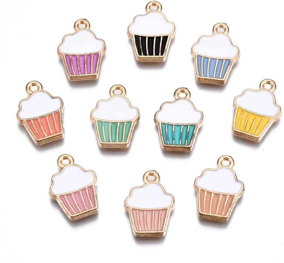 DanLingJewelry 100pcs Random Color Alloy Enamel Mini Cupcake Dangle Charms Bulk for Jewelry Making