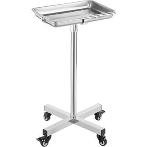 VEVOR Mayo Stand, Stainless Steel Mayo Tray, Load Capacity up to 36 lbs, Adjustable Height 31.9"-55", Medical Tray on Wheels with Removable Tray for Spa, Salon, Clinic, Personal Care