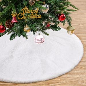 White Tree Skirt 48 Inch Large Faux Fur Tree Skirts Plush Holiday Christmas Tree Decorations for Xmas Ornaments Winter Indoor Party Decor