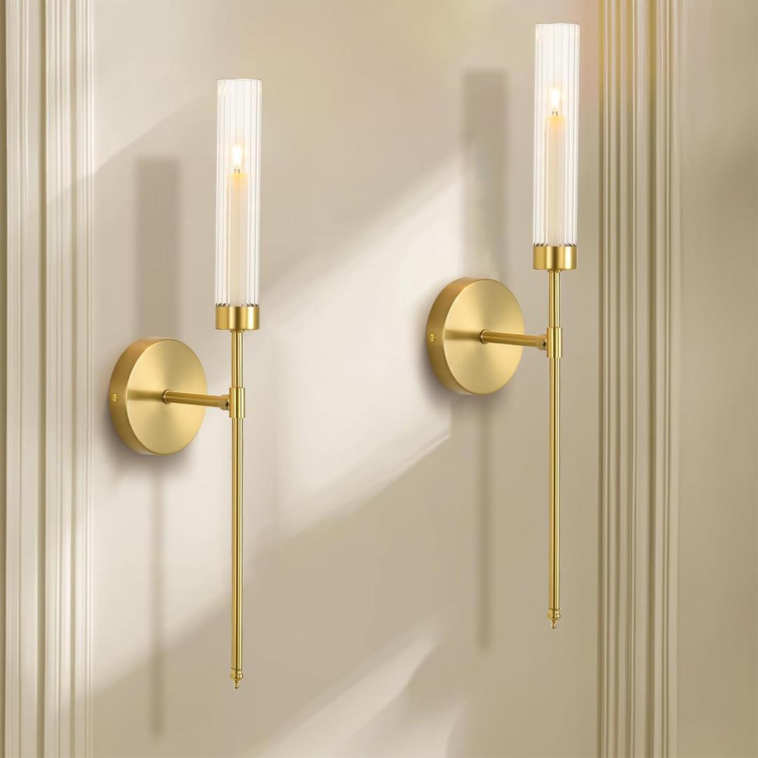 Gold Wall Candle Holder Long Wall Candle Sconces Set of 2 Large Modern Candle Sconce Hanging Rustic Home Walls Decoration for Living Room,Dining Room,Bedroom,Fireplace