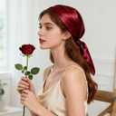 Square Solid Hair Bandana Headband, Women Satin Scarf, Square Silk Like Head Scarf,Vintage Head Scarves, Satin Neck Scarves, Claret