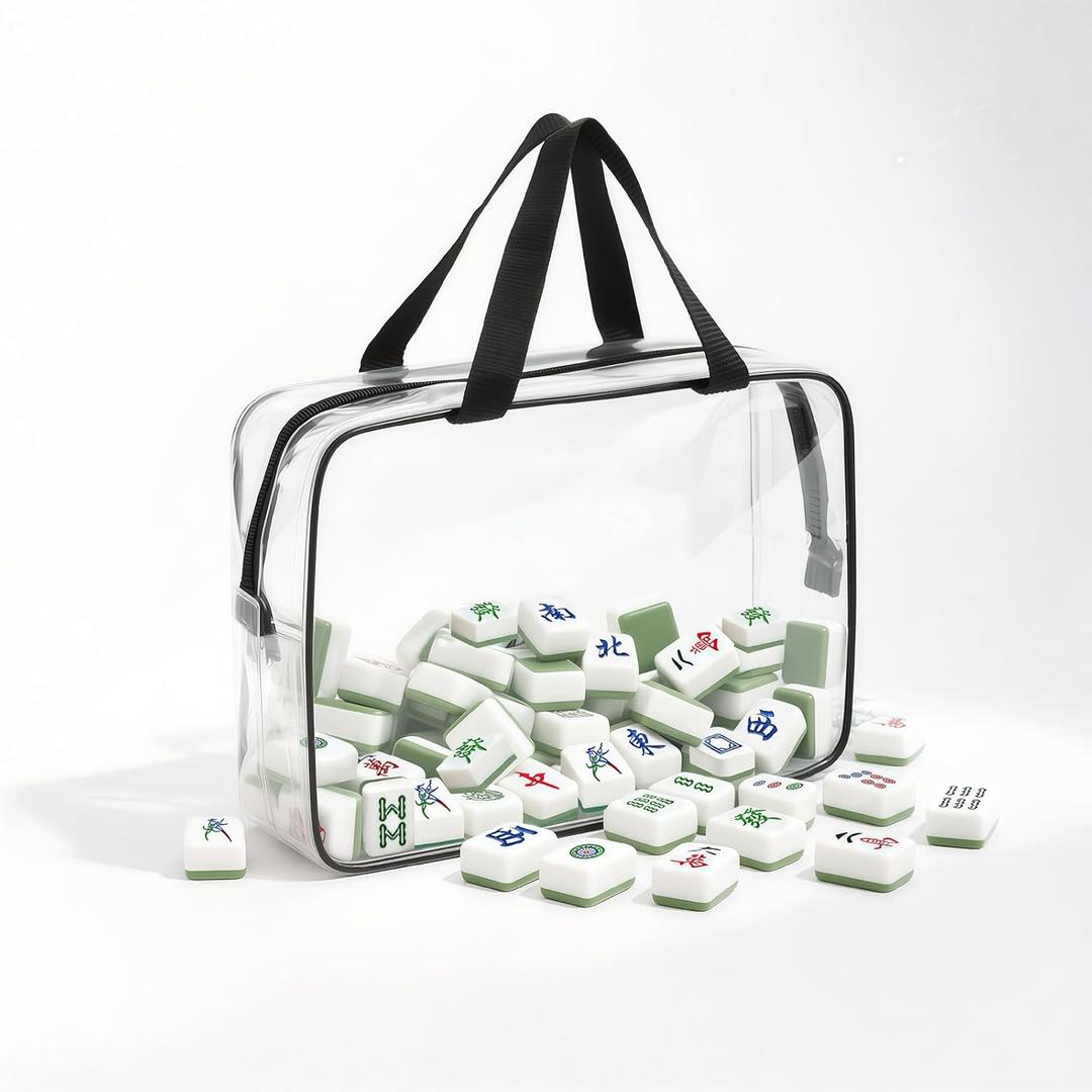 Transparent Mahjong Tile Bag with Zipper, PVC Clear Waterproof American Mahjong Bag for Storage & Travel, mah jongg Carrying Case with Handles, mahjongg Accessories and Gifts for Parties, (Case Only)
