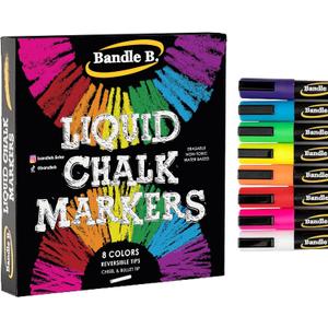 Chalk Markers - 8 Vibrant, Erasable, Non-Toxic, Water-Based, Reversible Tips, For Kids & Grown-Ups for Glass or Chalkboard Markers for Businesses, Restaurants, Liquid Drawing Chalk (Vibrant 6mm)