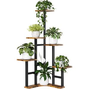 Yzosvki Corner Plant Stand Indoor, 6 Tiered Corner Plant Shelf Flower Stand for Multiple Plants, Plant Shelves Organizer Rack for Living Room, Balcony, Patio, Garden, Square Rustic Brown