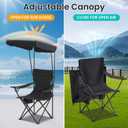 Portable Camping Chair 2 Pack with Foldable Canopy, Folding Outdoor Chair with Cup Holder & Side Pocket for Camping, Hiking, Picnic, Beach (Black), 2 PCS with Canopy