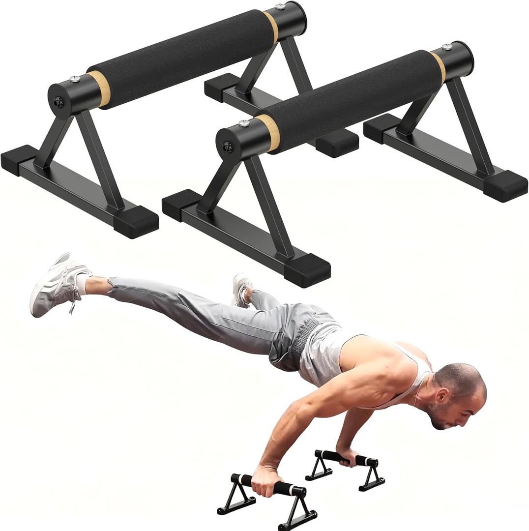 Wooden Parallettes Push Up Bars, Solid Wood Parallel Bars with Anti-Slip Grip, Heavy Duty Metal Frame Supports 600 lbs, Stable Dip Bars for Handstand, L-Sit, Gymnastics & Home Workout