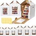 Mcfleet 6 Pack Tall Cake Box for Tier Cake with Window 2 Sizes 10x10x12 & 12x12x14 Inch, Disposable Large Layer Bakery Carrier with Handle - Bakery Safe Transport Box for Wedding, Birthday, Party