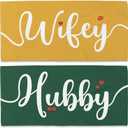 Couple Wifey Hubby Beach Towel Set of 2, Honeymoon Wedding Beach Towels Valentines Gifts for Bride Groom Him Her, Yellow And Green Towels Oversized Decor for Bathroom 30x60 In