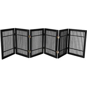 Urnporium Pet Dog Gate Freestanding, Strong Durable Folding Wooden Fence, Portable Acacia Hardwood Safety Barrier for Indoor & Outdoor Use (Black Pet Gate, 6 Panel 24" Tall)