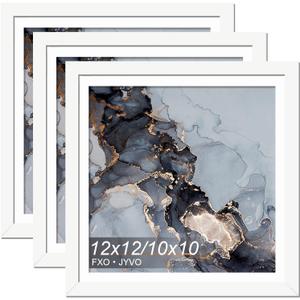 White 12x12 Frame Set of 3, Display Picture 10 x 10 with Mat or 12 x 12 Without Mat, Wall Hanging Large Picture Frame for Diamond Art Painting 30cmx30cm - 3 Packs