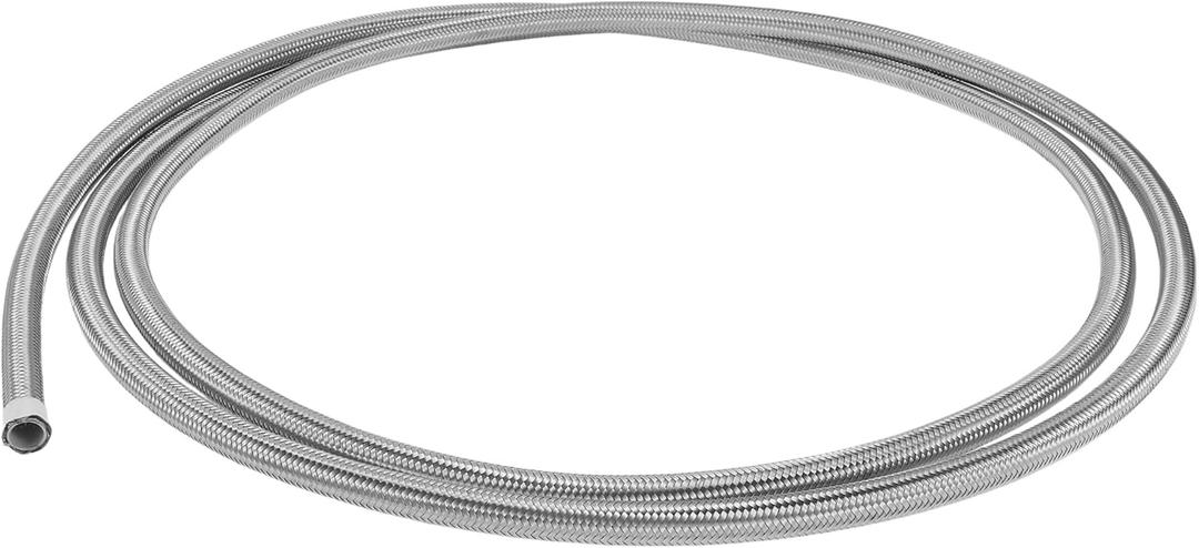 AN10 Fuel Line Hose Silver Tone 12ft Vacuum Hose Automotive Fuel Hose 12ft 1/2"ID 5/8"OD PTFE Rubber,Stainless Steel Braided 1 Pcs AN10