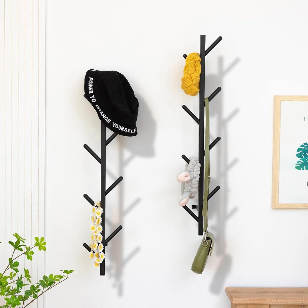 Modern Heavy Duty Coat Hanger Set of 2 - Wall Mount Hat Rack for Cowboy Hats, Baseball Caps & Jackets - Black Metal Coat Stand