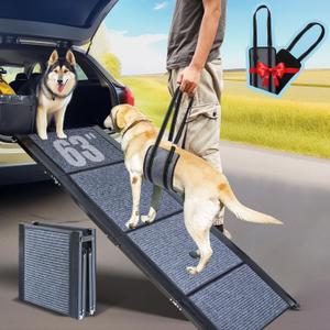 63" Long Dog Ramp for Car, Foldable Dog Ramps for Large Pet, Portable Dogs Ramp for Truck, 17" Wide Pet Car with Non-Slip Rug Surface, Pet Ramp for Large Dogs Up to 200LBS for Car, SUV & Truck-L