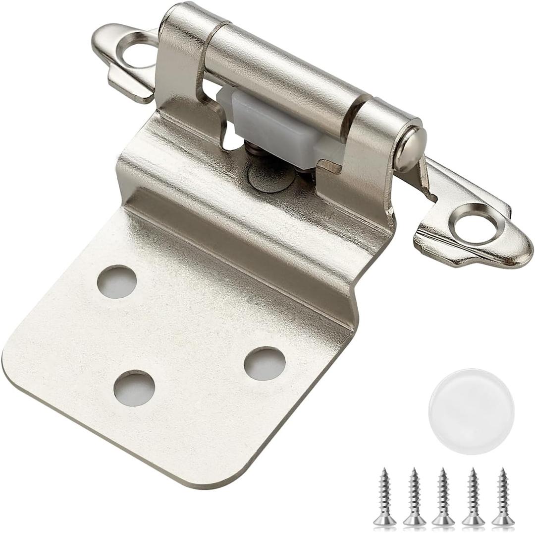 50 Pack (25 Pairs) 3/8 Inch Insert Kitchen Cabinet Hinges, Satin Nickel Self Closing Hinges for Kitchen Cabinet Doors, Semi-Concealed Cupboard Hardware, Face Mount Hardware, Silver