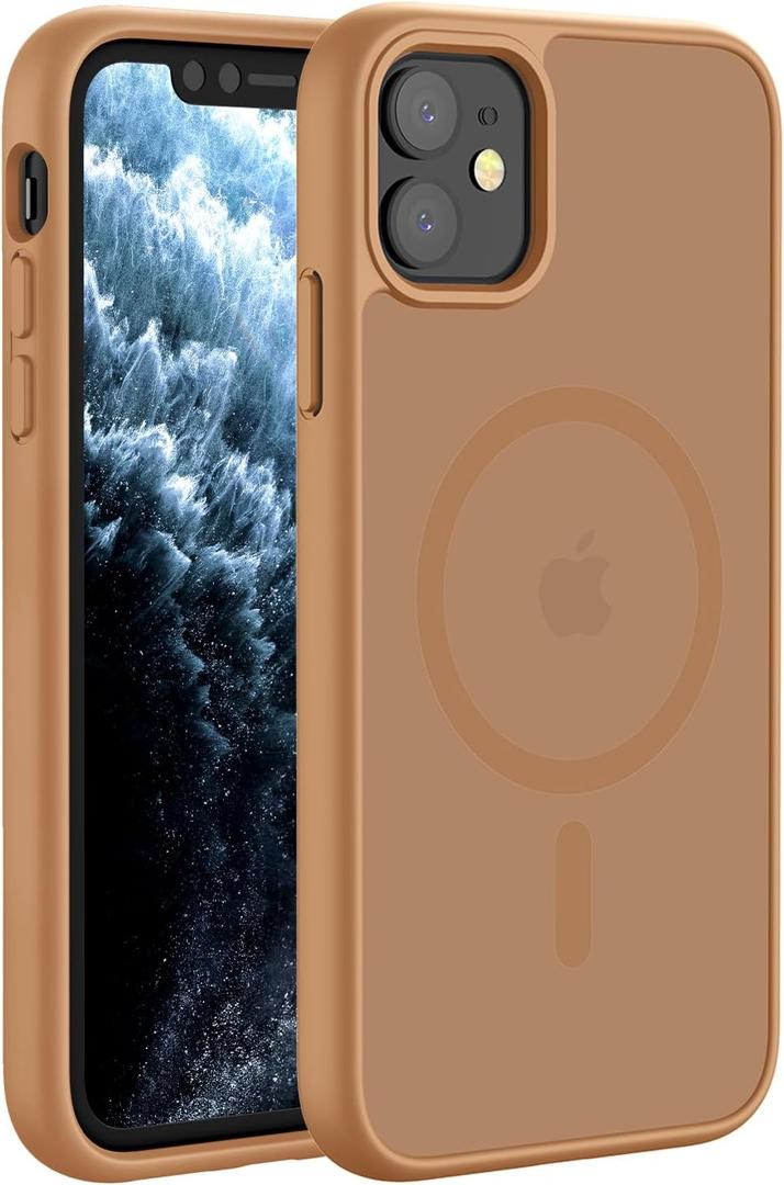Hualele Magnetic for iPhone 13 Pro Case,Compatible with MagSafe, Military Grade Dropproof Translucent Matte Hard Back Soft Edge Slim Phone Case iPhone 13 Pro Brown