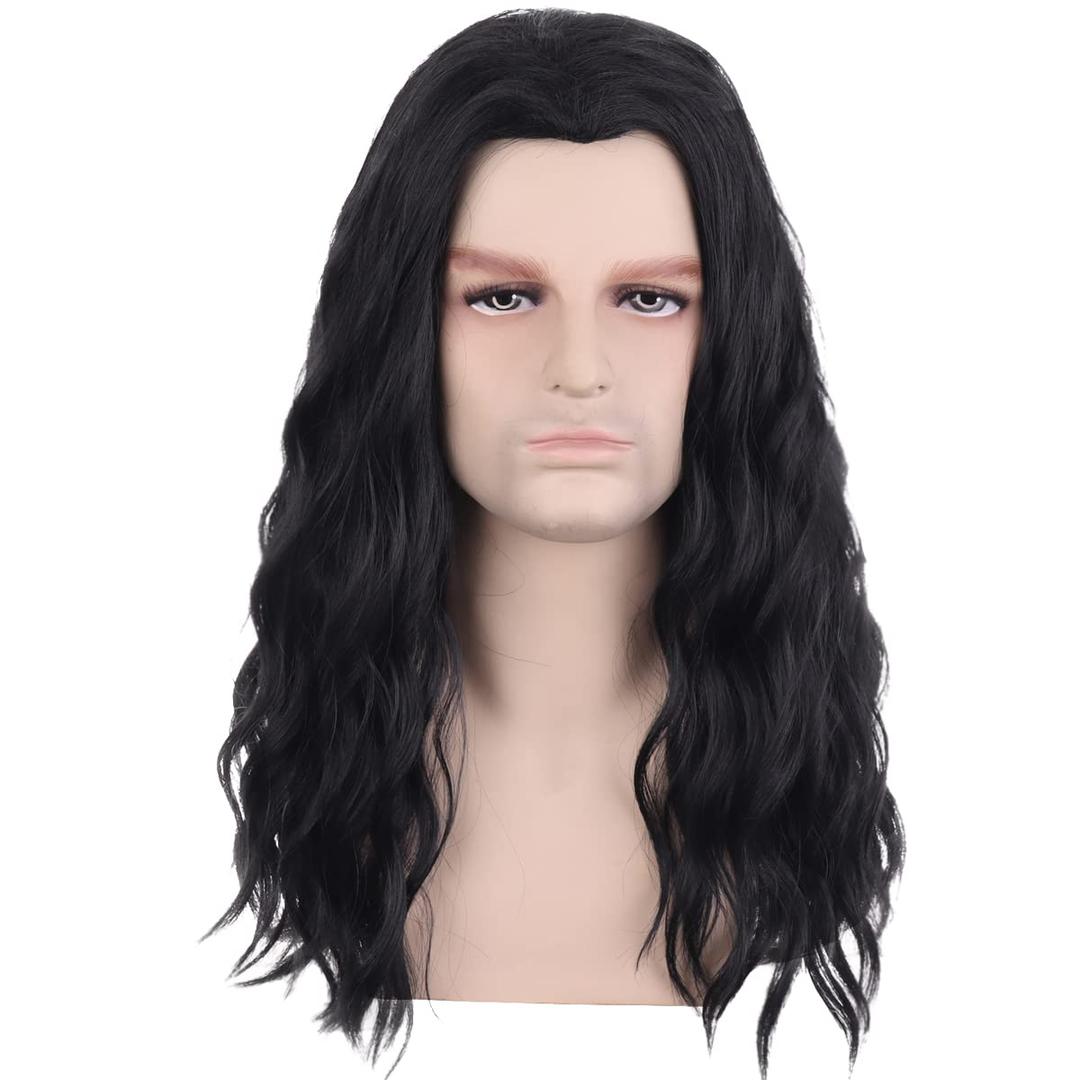 Black Male Wig Long Wavy Black Wig for Men Shoulder length Mens Wigs Heat Resistant Synthetic Unisex Cosplay Party Costume Daily Wear Wigs (Black)