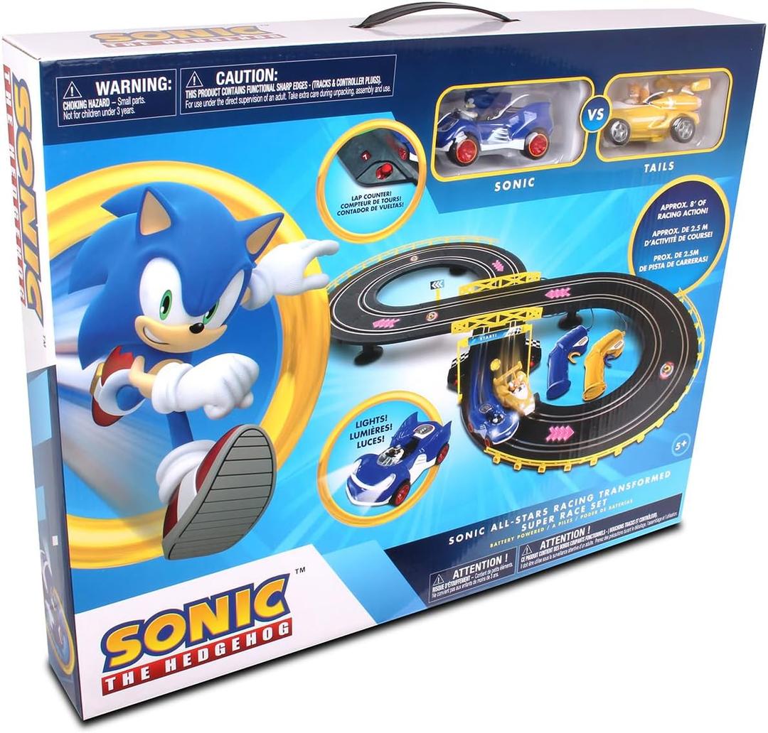 NKOK Sonic & Tails RC Slot Car Set Race Set Vehicle, Black, Cars Rase on Figure-8 Track, Features a Lap Counter, Perfect Item for Kids, Ages 5 and up, Medium