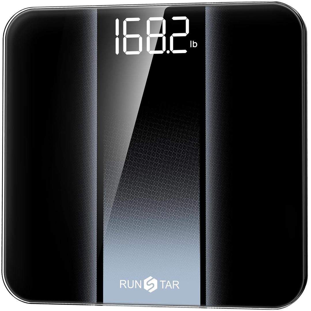 RunStar Digital Bathroom Scale for Body Weight with High Precision, Clear LED Backlight Display, Accurate Scale with 6mm Tempered Glass, 400lb, Silver (11 x 11 inches)