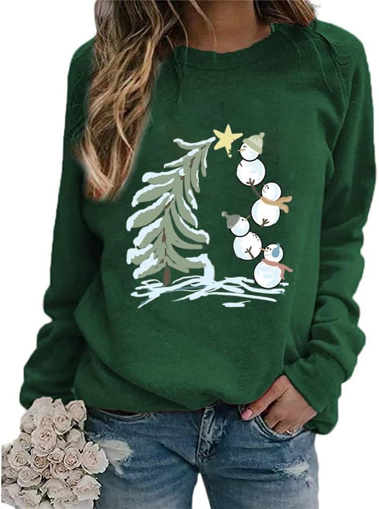 Yimoya Leopard Merry Christmas Tree Sweatshirt Womens Plaid Holiday Merry Blouse Xmas Tops (Large, Green-snow)