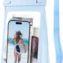 Large Waterproof Phone Pouch Floating, [Double Seals] IPX8 Waterproof Pouch for Beach Vacation, Cell Phone Dry Bag for iPhone Samsung Google All Phones Light Blue