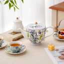 Flower Ceramic Teapot28.7oz Blue Flower Teapot for Tea Party, Women's Gathering, Family Gathering (Blue)