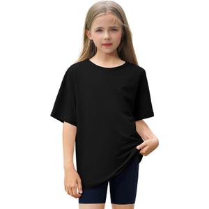 Girls T Shirts Cotton Short Sleeve Shirts Kids Summer Tees Tops Clothes (Black)