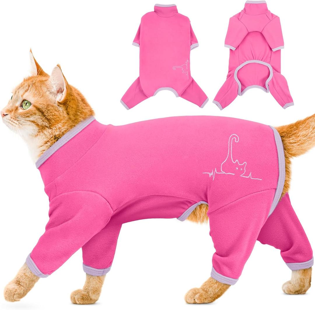 Cat Pajamas for Cats Only, Sticky Hair Cat Clothes, Sphynx Hairless Cats Sweater, Recovery Suit After Surgery, Prevent Lost Hair Kitten Onesie Shirts Costumes Outfits for Pet (Large, BrightPink)
