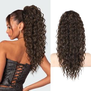 SEIKEA Ponytail Extension, PT005 Isabella 18" Long Bohemian Curly Drawstring Ponytail Light Fluffy Multi Layered Clip in Hair Extensions Ponytail Natural Soft Synthetic Hairpiece Dark Chocolate Brown